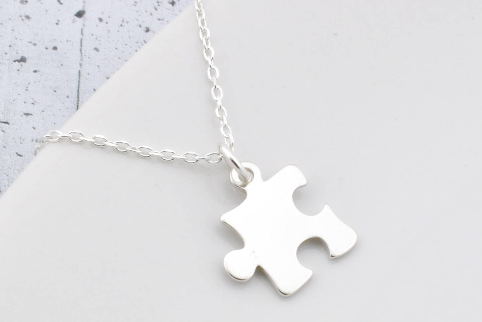 Sterling Silver Puzzle Piece Necklace Shaped Charm Pendant Etsy