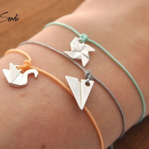 Paper plane bracelet, sterling silver origami charm, pendant for everyday wear image 7