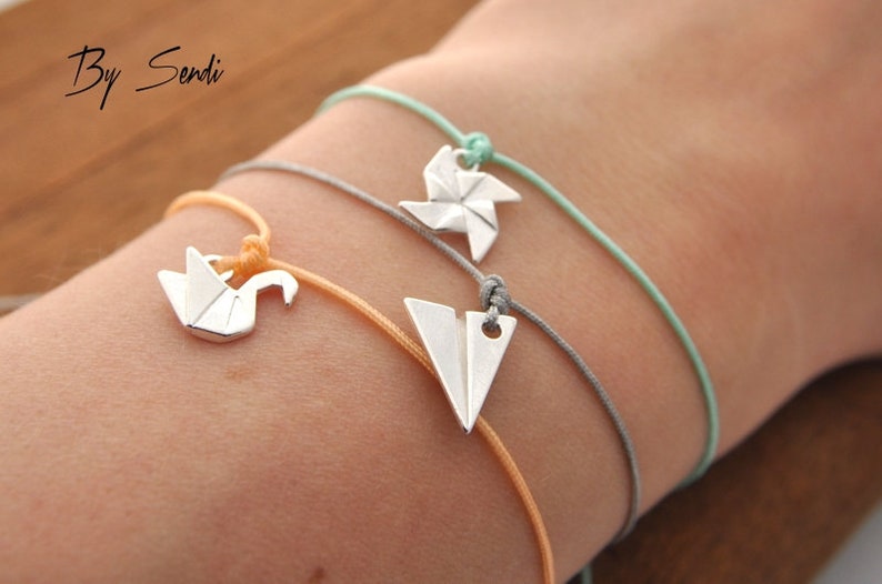 Paper plane bracelet, sterling silver origami charm, pendant for everyday wear image 7