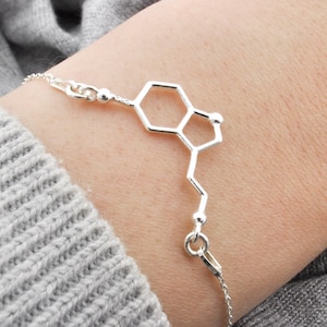 Serotonin bracelet, sterling silver molecule jewelry gift