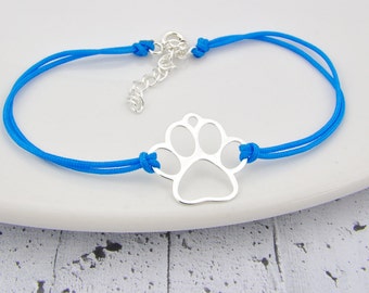 Paw bracelet, little dog cat pendant, sterling silver charm on string, animal lover gift for everyday wear