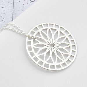 Rosette necklace, sterling silver mandala pendant, best friend birthday gift image 2
