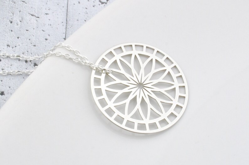 Rosette necklace, sterling silver mandala pendant, best friend birthday gift image 2