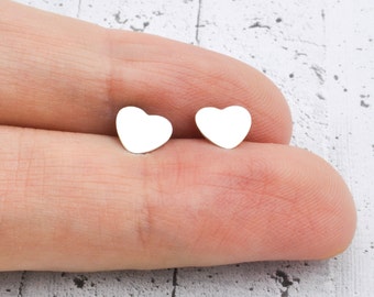 Heart earrings, sterling silver small studs, summer gift for her