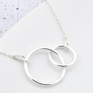 Sterling silver two circles necklace, 2 two rings pendant image 6