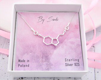 Sterling Silver serotonin Necklace, serotonin Pendant, serotonin Chain, Silver serotonin, serotonin, little serotonin, daily necklace, love