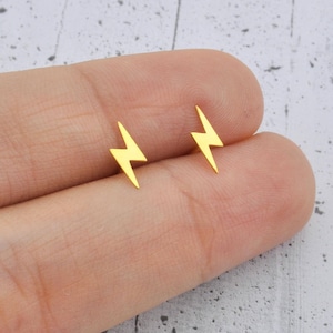 Lightning bolt studs, sterling silver small earrings, gold plated little design