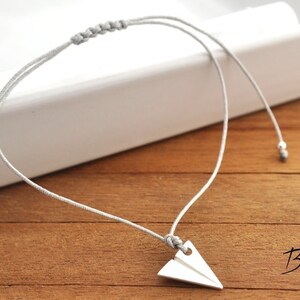 Paper plane bracelet, sterling silver origami charm, pendant for everyday wear image 3