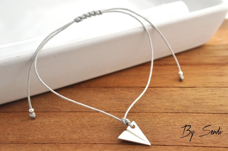 Paper plane bracelet, sterling silver origami charm, pendant for everyday wear image 3