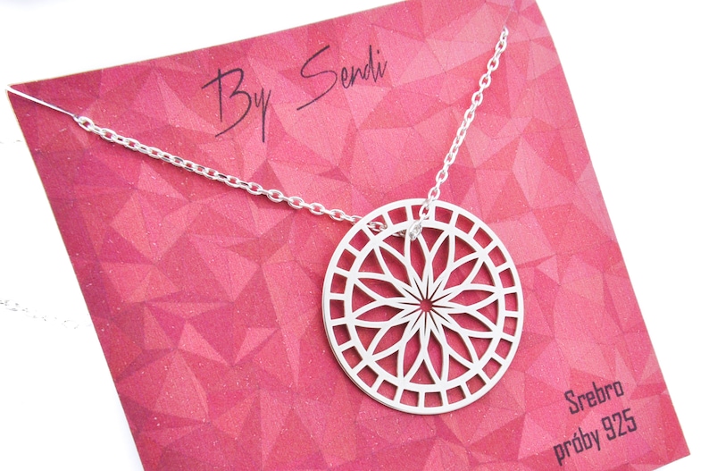 Rosette necklace, sterling silver mandala pendant, best friend birthday gift image 1
