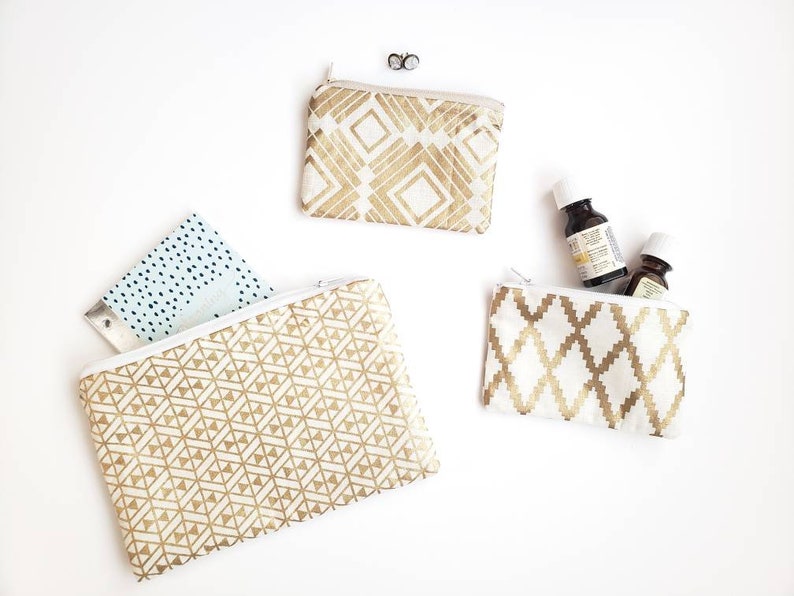 Glam Zipper Pouch Gold Mini Organizer Geometric Purse Organizer Glam Pouch Gold Mini Zipper Pouch