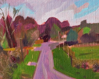 Original pochade landscape oil painting of Old Moy Road in County Tyrone Ireland