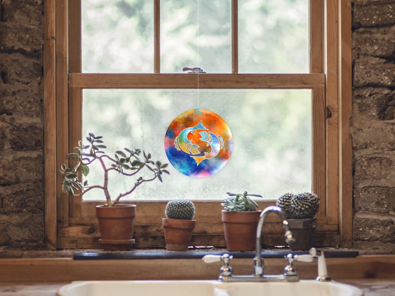 02 STAR SIGN Pisces no \u00d8 8inch suncatcher glass picture window image shatterproof glass astrology gift decoration window terrace