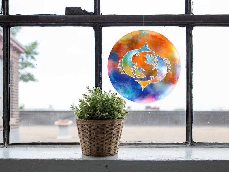 02 STAR SIGN Pisces no \u00d8 8inch suncatcher glass picture window image shatterproof glass astrology gift decoration window terrace