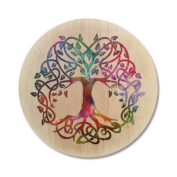 Tableau bois · Arbre de vie · Support photo mural · Symbole d'amour sur bois naturel · Cadeau anniversaire porte bonheur arbre de vie salon