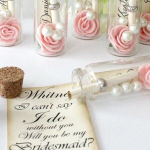 Bridesmaid gifts ideas, Ask Bridesmaid card, Bridesmaid proposal message in a bottle, Will You Be My Bridesmaid Presend, Flower girl gift image 2