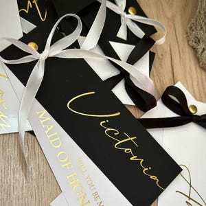 Bridesmaid proposal cards | Will you be my bridesmaid | Thank you Bridesmaid | Foiled bridesmaid cards | Ribbon name place  | Gold foil card