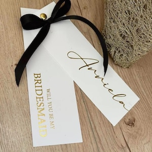Aanzoekkaarten bruidsmeisje | Word jij mijn bruidsmeisje | Bedankt bruidsmeisje | Verijdelde bruidsmeisjeskaarten | Lint naam plaats | Goudfoliekaart