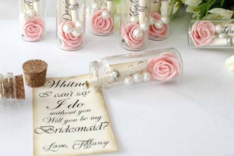 Bridesmaid gifts ideas, Ask Bridesmaid card, Bridesmaid proposal message in a bottle, Will You Be My Bridesmaid Presend, Flower girl gift image 2