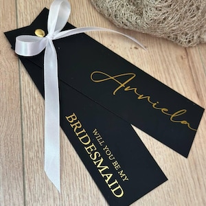 Bridesmaid proposal cards | Will you be my bridesmaid | Thank you Bridesmaid | Foiled bridesmaid cards | Ribbon name place  | Gold foil card