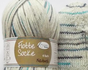 75,00 Euro/kg - sock yarn 100g, light beige with blue and gray, 4ply, Rellana (Nat1573)