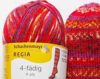 95,00 Euro/kg - Regia sock yarn 100g, red-purple-orange patterned, 4ply (09375)