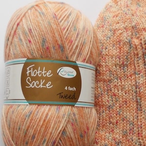 79,00 Euro/kg, sock yarn 100g, apricot with colorful speckles, 4ply, Rellana (Tweed1335)