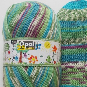 85,00 Euro/kg - Opal sock yarn 100g, green-turquoise with purple, 4ply (25J11043)