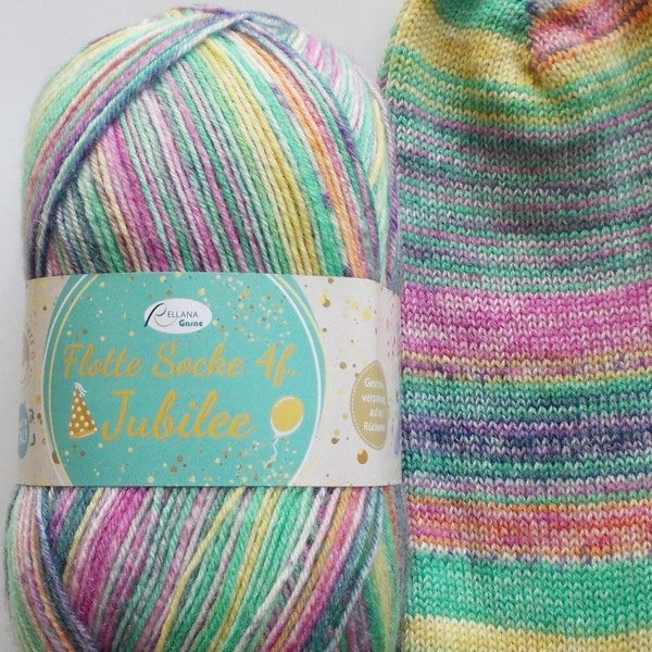 89,00 Euro/kg - sock yarn 100g, green-yellow-pink, 4ply, Rellana (Jub1762)