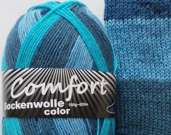 Comfort Wolle 4-fach 1016.07 7,50 Euro//100g Sockenwolle 100g blau-türkis