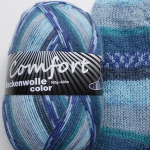 75,00 Euro/kg - sock yarn 100g, blue-light grey-petrol, 4ply, comfort wool (1017.08)