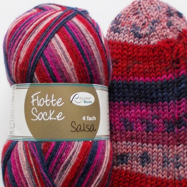 75,00 Euro/kg - sock yarn 100g, pink-red-navy, 4ply (RellanaSalsa1285)