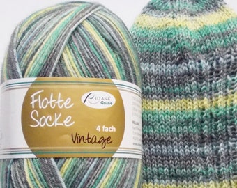 75,00 Euro/kg - sock yarn 100g, green-gray-lime, 4ply, Rellana (Vintage1263)