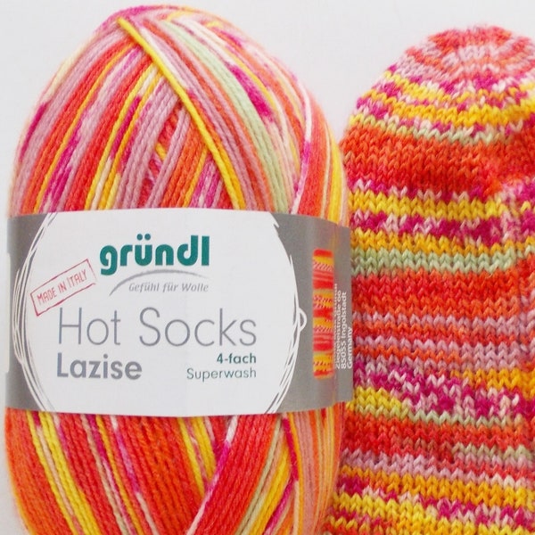 75,00 Euro/kg - sock yarn 100g, orange-yellow-pink-green, 4ply, Gründl (Lazise3)