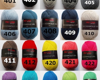 65,00 euros/kg - fil à chaussettes uni 100g, plusieurs couleurs, Pro Lana