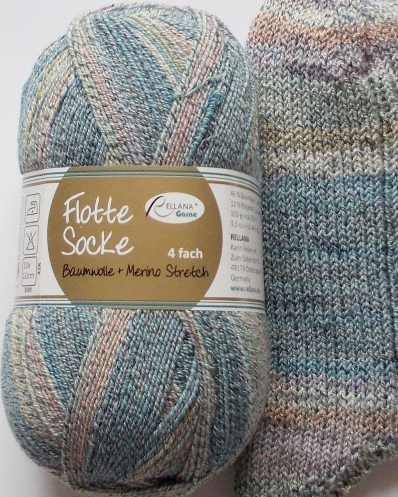 sock yarn 100g 4ply bluegray with beige cotton stretch 7,50 Euro100g Rellana CS BW+M 1555