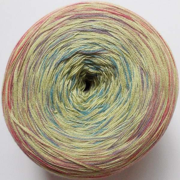 89,50 Euro/kg - gradient yarn 200g, colour change, "Bobbel Cotton", 4ply, lace yarn, soft yellow with pink-purple-blue (46)