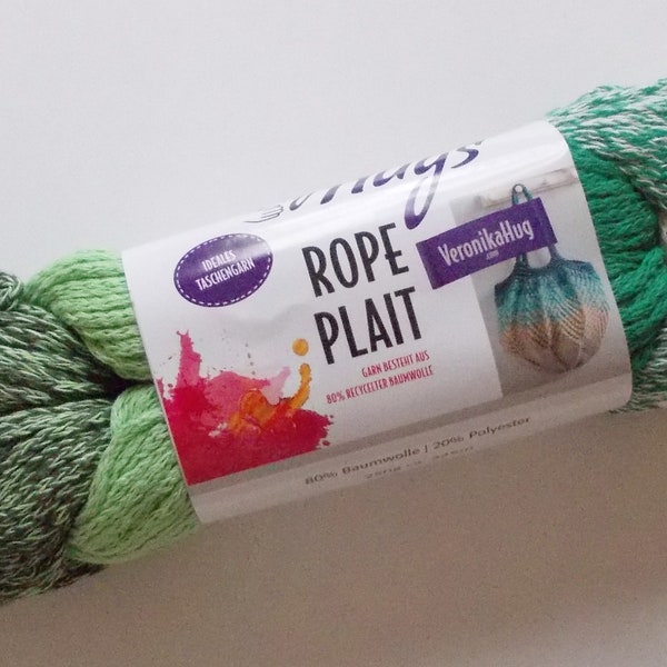 56,00 Euro/kg - "Rope Plait" von Woolly Hugs, 250g, grün-weiß, Seil-Garn, Taschengarn (181)