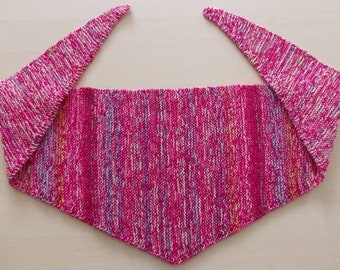 warm flat scarf, pink-colourful, handknitted, triangular scarf, shoulder scarf
