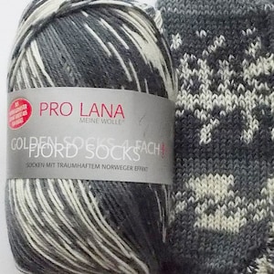 105,00 Euro/kg - sock yarn 100g, gray - white patterned, 4ply, Pro Lana (FjordSocks190)