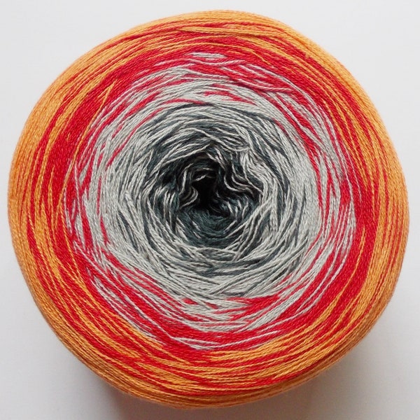 89,50 Euro/kg - gradient yarn 200g, colour change, Bobbel Cotton, 4ply, lace yarn, orange-red-light gray-anthracite (40)