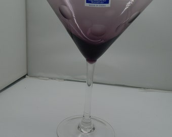 Waterford Marquis Crystal Full Amethyst Purple POLKA DOT Martini Glass 7 5/8"