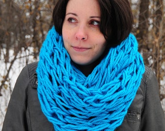 Arm Knit scarf, teal cowl, teal scarf, infinity scarf, winter accessories, Christmas gift, gift for her