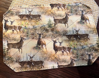 Manteles individuales con diseño de ciervo, reversibles, estilo rústico de cabaña, decoración de mesa con motivos de fauna silvestre.