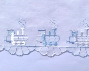 1 Yard Locomotive Train Embroidery, Batiste