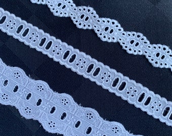 5yd White Eyelet Trim Vintage France