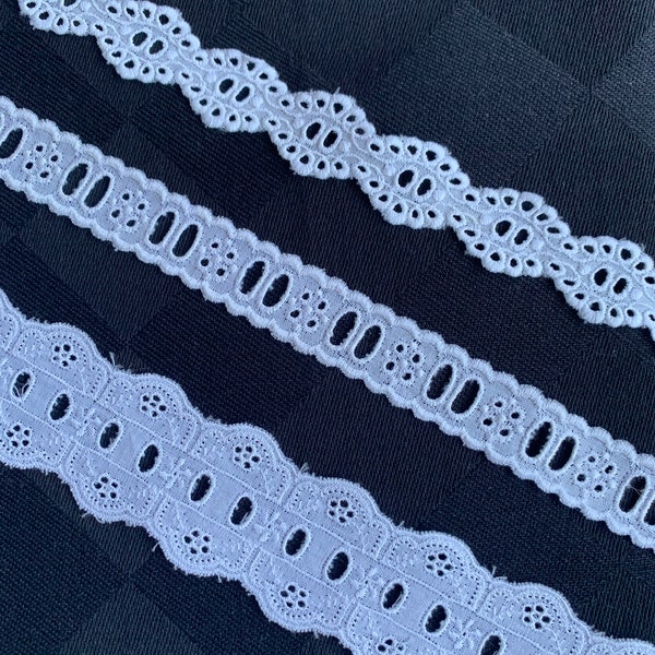 5yd White Eyelet Trim Vintage France