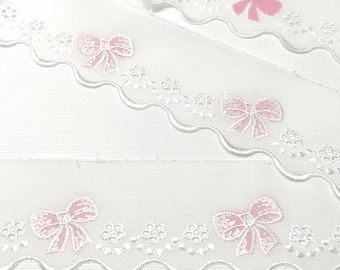 1 yds 2.5” Pink Bow Batiste Embroidery Bow Edging Batiste Vintage Embroidery Edging