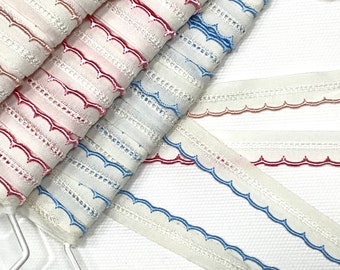 5 yds Narrow Scalloped Trim, Pink & White Edging