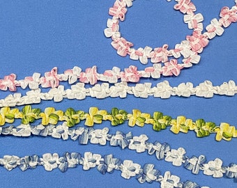 5 yds Floral Trim Flower Trim Strung Floral Ribbon pink yellow blue white